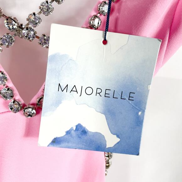 Majorelle Matteson Gown Pink‎ Crystal Strap Cutout Waist Plunge Sleeveless Sz S - Picture 10 of 15